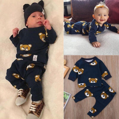 

Newborn Kids Infant Baby Boy Girl Clothes T-Shirt Tops Long Pants Outfits Set0-2Years