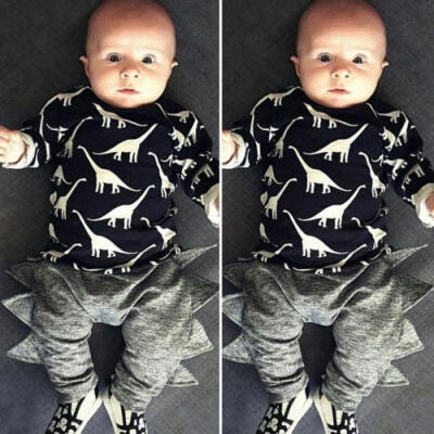 

2Pcs Newborn Toddler Baby Boy Dinosaur Tops Pants Leggings Outfits Clothes Set