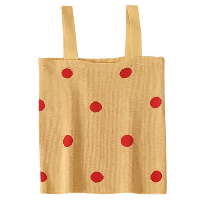 

Women Polka Dot Print Wrapped Chest Slim Knitting Vest Bottoming Stretch Sling Bottoming Camisole