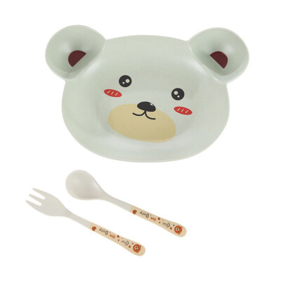 

Cute 3 Pcs Newborn Baby Animal Dishes Cutlery Set Children Food Feeding Plate Fork Spoon Dishes