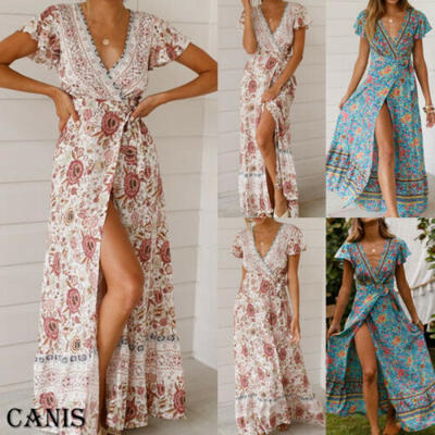 

Womens Summer Boho Casual Long Maxi Evening Party Cocktail Beach Dress Sundress
