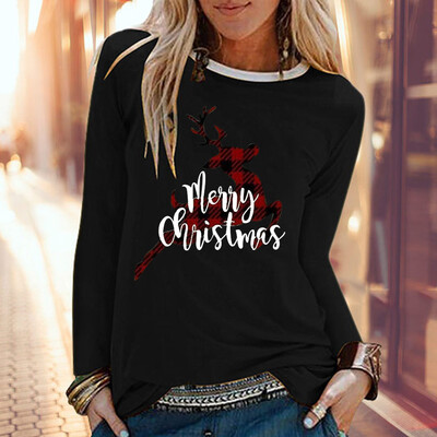 

Tailored Christmas Women Print Color Print Tops Hooded Pullover Blouse T-Shirts