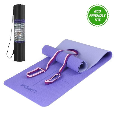 

Lixada Non Slip Yoga Mat Certified TPE Eco Friendly Lightweight Pilates Exercise Mat with Body Alignment Lines Carrying Strap for