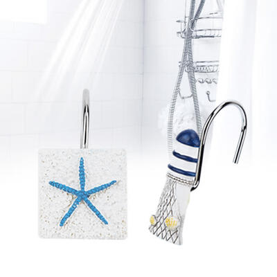 

Greensen 12 Pcs Starfish-shaped Resin Curtain Hook Decorative Hanger for Bath Shower Curtain