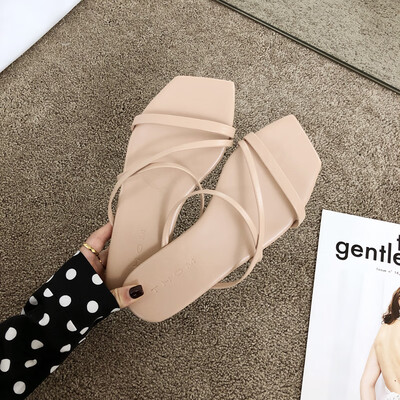 

Ins sandals for women wearing Korean version of the square head flat bottom&open toe slippers