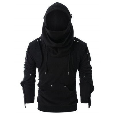 

Toponeto Mens Retro Mask Elbow Button Pullover Long Sleeve Hooded Sweatshirt Tops Blouse