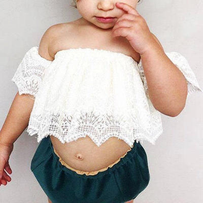 

Newborn Baby Girl Clothes Lace Off Shoulder Top T-ShirtShorts Pants 2PCS Outfit