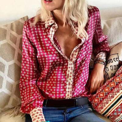 

Stylish Women Floral Print Button Shirts Casual Long Sleeve Shirt Tops Blouse