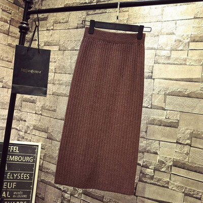 

Women Skirt Bodycon Split Knitted Autumn High Waist Pencil Midi Skirts Female Winter Elegant Knitting Bottoms