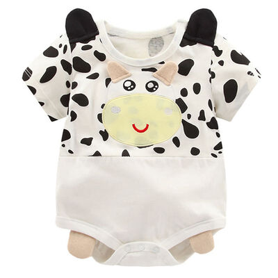 

Cute Baby Cartoon Animal Panda Cattle Pig Pattern Short Sleeve Bodysuit Jumpsuit One-Pieces Outfits