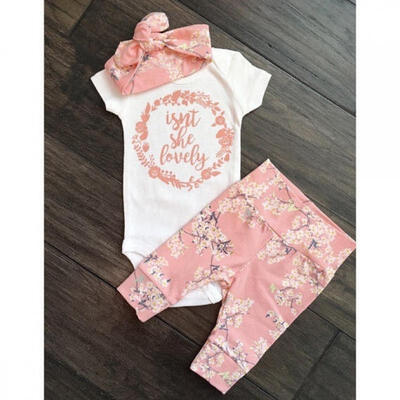 

Infant Newborn Baby Girl Cotton Romper Bodysuit Jumpsuit Outfit 3pcs Set Clothes 0-24M