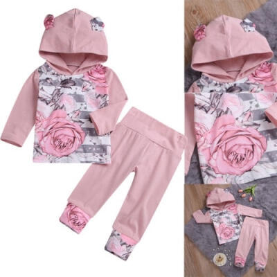 

Newborn Infant Baby Girls Floral Hooded T-shirt ClothesLeggings Pants Outfit