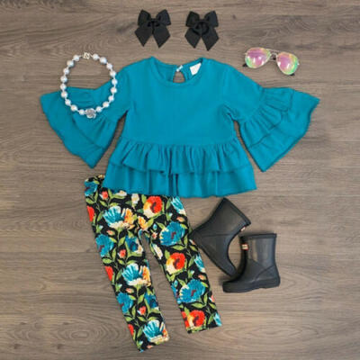 

2PCS Kids Baby Girl Clothes Flared Sleeve Tops Floral Leggings Pants Outfit Set
