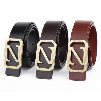 

Smooth buckle layer leather mens belt Korean version of the wild simple leather buckle belt buckle men