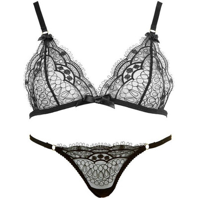 

Embroidery thin section no steel ring breathable triangle cup T pants female wild sexy underwear set