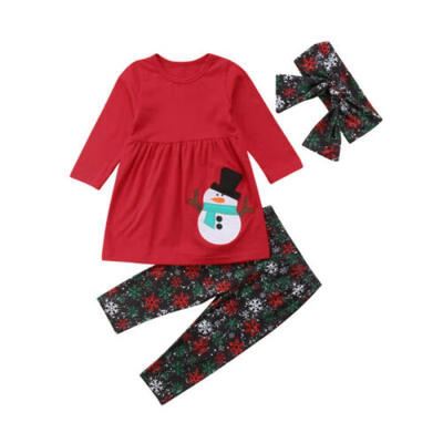 

3pcs Baby Girl Christmas Outfits Clothes Snowman T-shirt Dress Leggings Set 1-6T