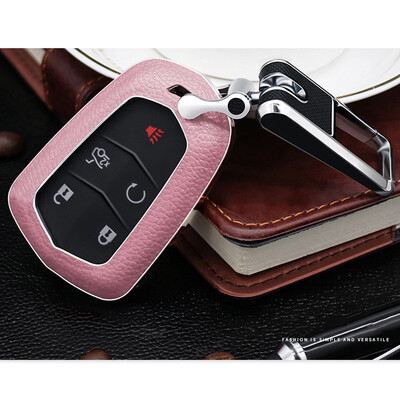 

Top Layer Leather Car Key Case Keychain for Cadillac SRX XTS CTS ATS ATS- Car Key Cover Shell Car Accessorie