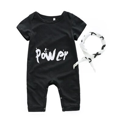 

2PCS Summer Infant Girl Boys Short Sleeve Jumpsuit Headband Suit Cute Baby Casual Soft Romper Set Toddler Letter Clothing New