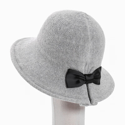 

Korean literary&artistic bow basin hat solid-colored wool knitted fisherman hat woman big edge foldable warm wool cap winter