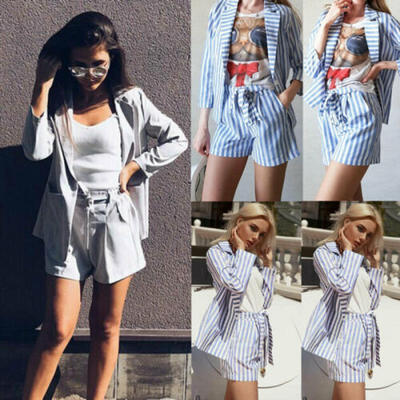 

US Women 2PCS Suits Long Sleeve Blazer Suit Ladies Jacket Shorts Hot Pants Set