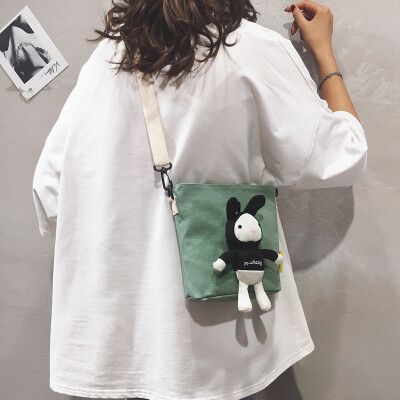 

Cartoon small bag female 2019 new ins Japanese childrens girl bunny bag wild canvas shoulder Messenger bag