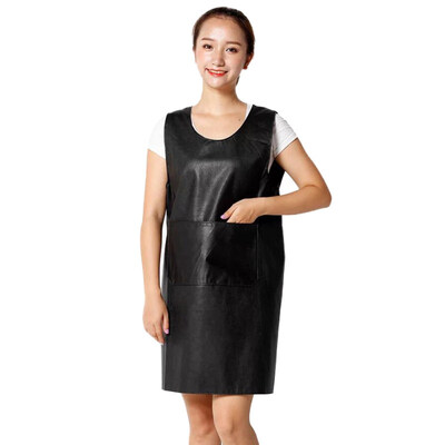 

Pure Color Faux Leather Sleeveless Apron Stain-Resistant Waterproof Pocket Cover