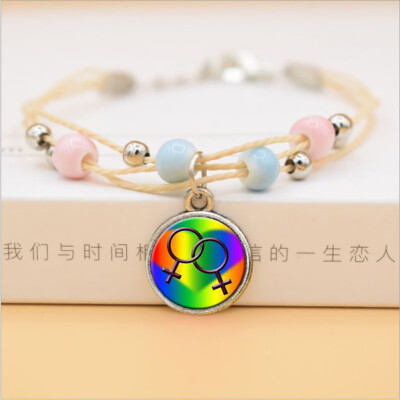 

Women Men Bead Unicorn Gay Pride Rainbow Ceramics Pendent Bracelet Jewelry