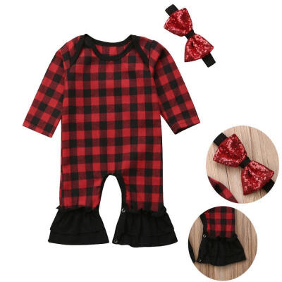 

The New Hot Selling Fashion Cute Newbon Baby Girls Fashion Lattice Romper Bodysuit Playsuit Bow Headband Clothes Gift