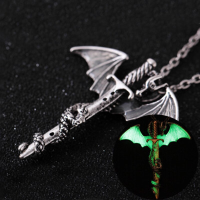 

New Fashion Women Men Jewelry Rock Fashion Pterosaur Sword Luminous Glow In The Dark Alloy Chain Necklace Pendant Gifts