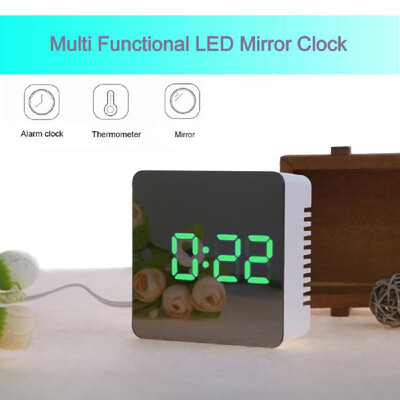 

Multifunctional Plastic Mirror LED Night Light Thermometer Digital Wall Clock Lamp Alarm Clock