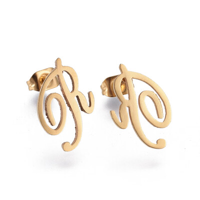 

304 Stainless Steel Stud Earrings Golden 13x10x1mm Pin 08mm