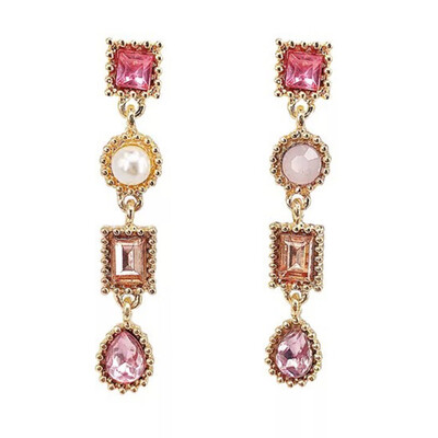 

1 Pair Vintage Women Rhinestone Faux Pearl Long Ear Drop Dangle Earrings Jewelry