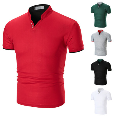 

Toponeto Summer Mens Rigid Collar Casual Pure Color Fashion Short Sleeve Tops