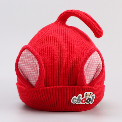 

Korean version of autumn&winter baby childrens new knitted cotton sleeve hat rabbit ears letter cartoon fashion single hat