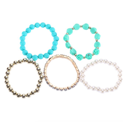 

Flower Beads Stretch Bracelet Temperament Alloy Resin Rhinestone Bangle Design