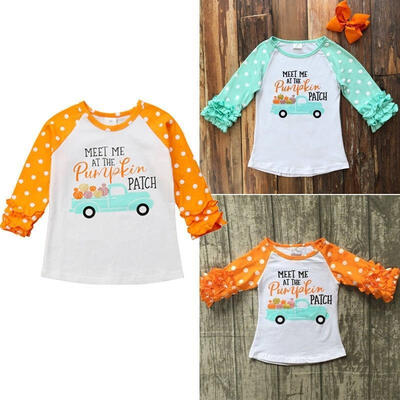 

Halloween Toddler Baby Kids Girl Meet Me At The Pumpkin Patch Long Sleeve Tops Cotton T-shirt Thanksgiving Cosutme