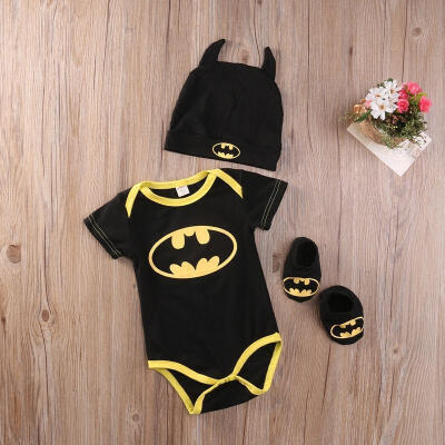 

Cute Batman Newborn Baby Boys Infant RompersShoesHat 3Pcs Outfit Clothes Set