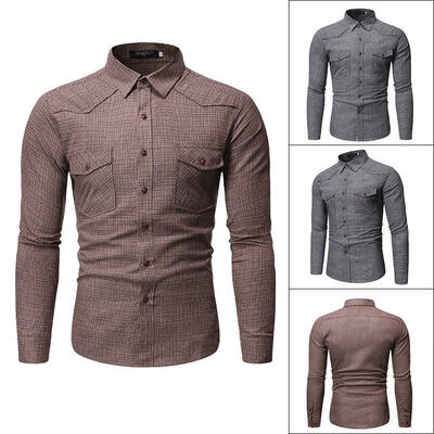 

Men\s Casual Long-sleeve Shirt Male Simple Double-pocket Tops Shirt