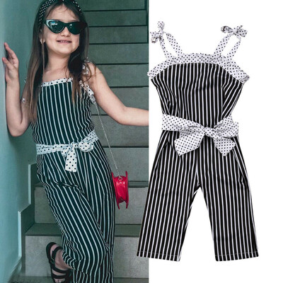 

Toddler Kids Baby Girl Striped Strap Bow Romper Jumpsuit One Pieces Outfits