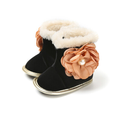 

2018 Winter Baby Boots Newborn Plus Velvet Sweet Flowers Non-Slip Warm Boots Baby Shoes For Girls