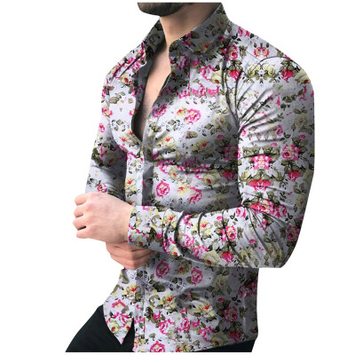 

Tailored Fashion Mens Casual Printed Floral Long Sleeve Button T-shirt Top Blouse