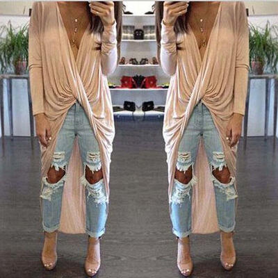 

Women Long Sleeve Loose Asymmetric Pleated Blouse Long Tops Shirt Dress Pullover