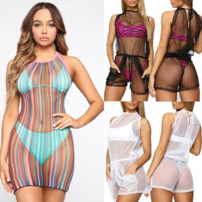 

Fashion Womens Ladies Mesh Sheer Bikini Cover Up Swimsuit Swimwear Beach Bathing