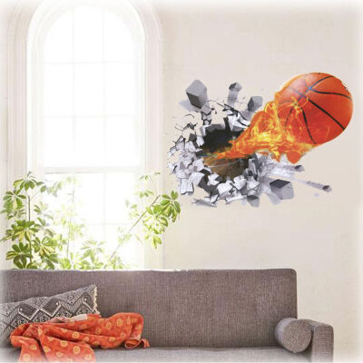 

3D Stereo Basketball Break Wall Art Sticker Removable PVC Wall Tattoo Decals Living Room Wallpaper