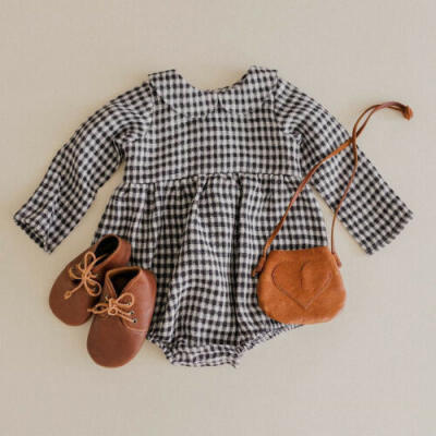 

Toddler Baby Girls Long Sleeve Plaid Warm Cotton Romper Bodysuit Casual Jumpsuit