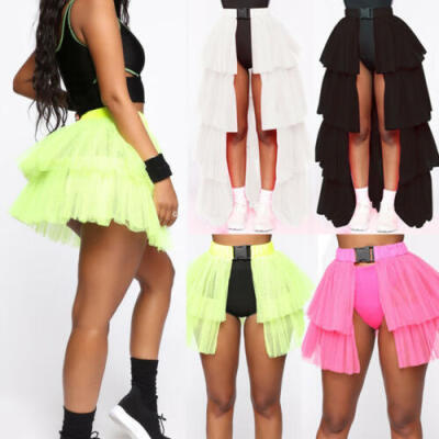 

Women Casual Beach Mini Skirt A-line Elastic Waist Mesh Short Umbrella Skirt