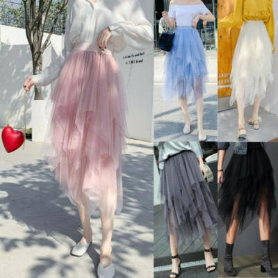 

Womens Lace Tulle Mesh Skirt Elastic High Waist Layers Pleated Long Maxi Dress
