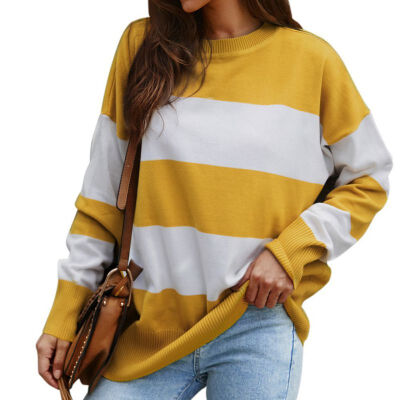 

Women Autumn Stylish Concise Casual All-match Striped Long Sleeve Loose Sweaters