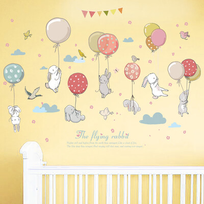 

New Balloon Rabbit Cartoon Combination Pattern Creative Bedroom Removable Decorative Wall Sticker