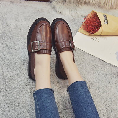 

British Wind Shoes Female Korean Edition College Wind Restoration Single Shoe Flat Bottom Students Lefu Female Shoes